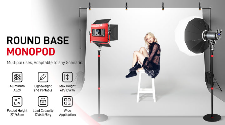 GVM YB2L155 round base light stand with weighted disc base and 61-inch telescoping column