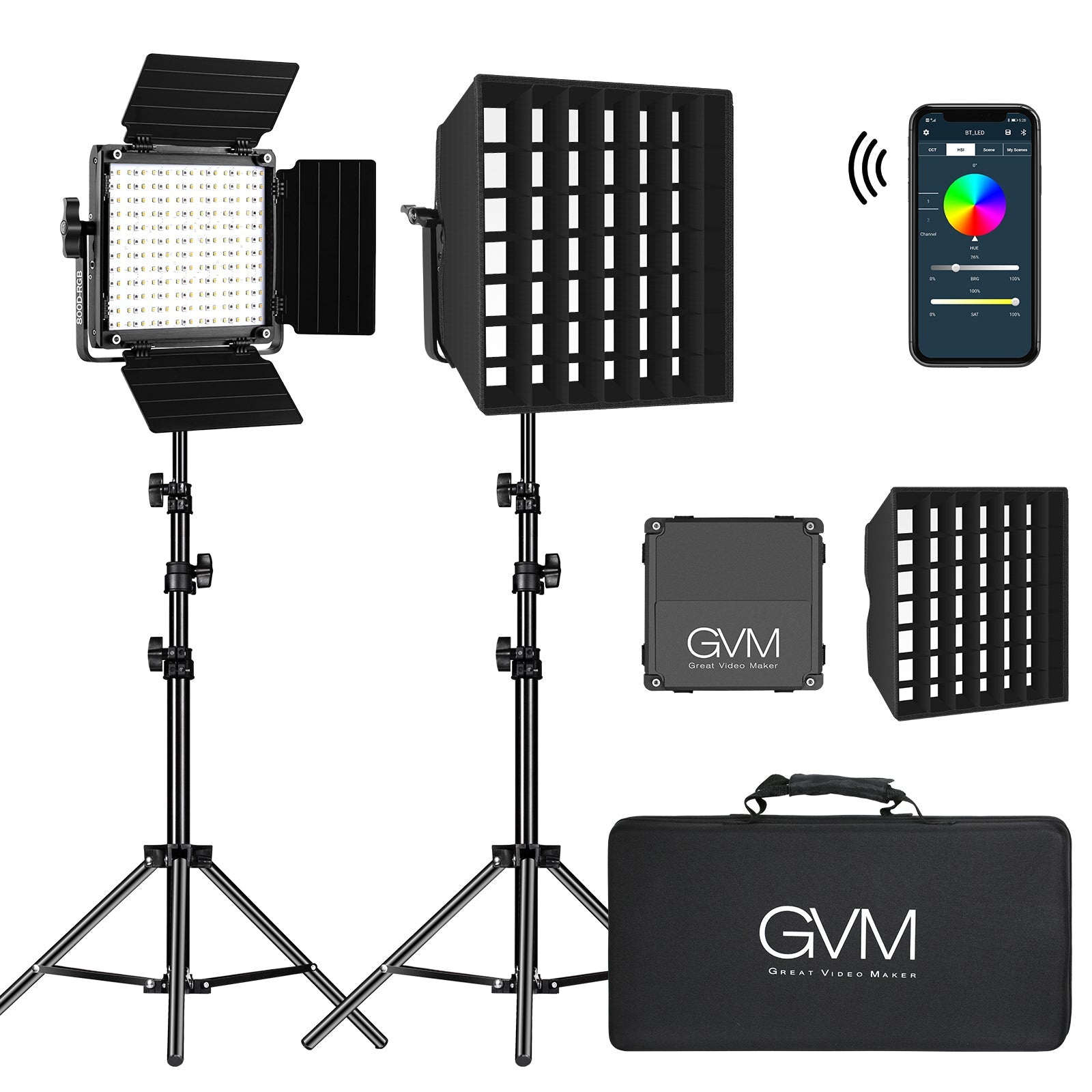GVM-800D-II 40W バイカラー＆RGB ビデオパネルライト（ソフトボックス