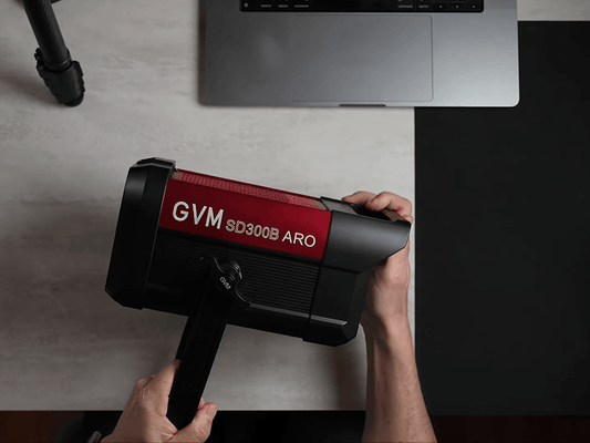 Amaran 300x vs GVM SD300B AIO comparison - The GVM SD300B AIO's integrated All-in-One design eliminates the external power brick required by the Amaran 300x, offering greater portability for solo creators.