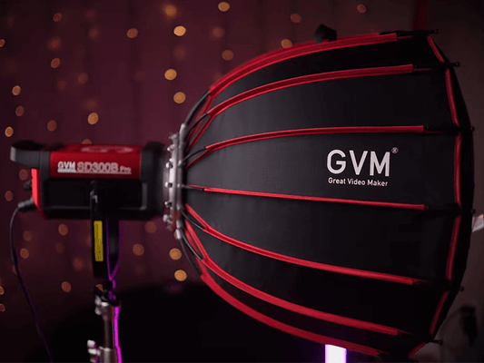 GVM PRB 300B monolight with a softbox attachment for studio photography illumination setup.