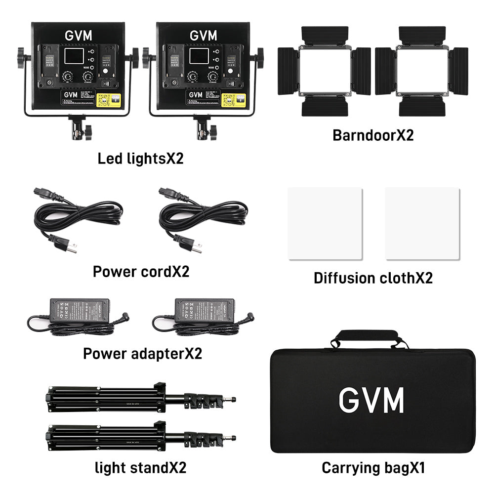 GVM-800D-III 40W Bi-color and RGB Video Panel Light(2-Light Kit) - GVM