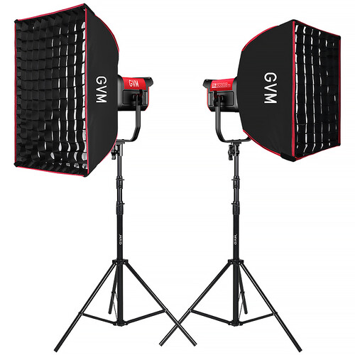 GVM PRO-SD300B 300W Bi-Color Monolight V-mount Mesh Bluetooth with softbox and light stand(2-Lights kit) - GVM