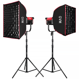 GVM PRO-SD300B 300W Bi-Color Monolight V-mount Mesh Bluetooth with softbox and light stand(2-Lights kit) - GVM