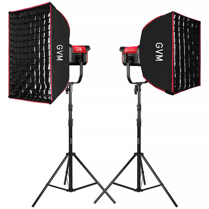 GVM PRO-SD300B 300W Bi-Color Monolight V-mount Mesh Bluetooth with softbox and light stand(2-Lights kit) - GVM