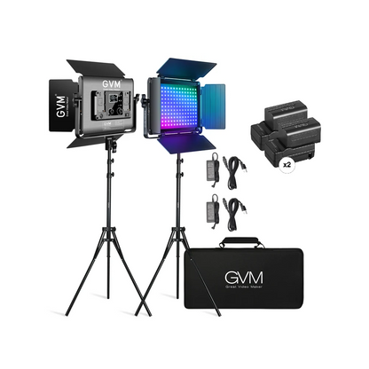 Panel de luz de video bicolor y RGB GVM 680RS de 50W (kit de 2 luces)（incluye 2 juegos de baterías NP-F750 valorados en $99）
