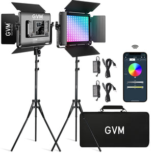 GVM RGB LED Video Light with Lighting Kits, 880RS 60W Led Panel Light with Bluetooth Control, 2 Packs Photography Lighting for YouTube Studio, Video Shooting, Gaming, Streaming, Conference - GVM