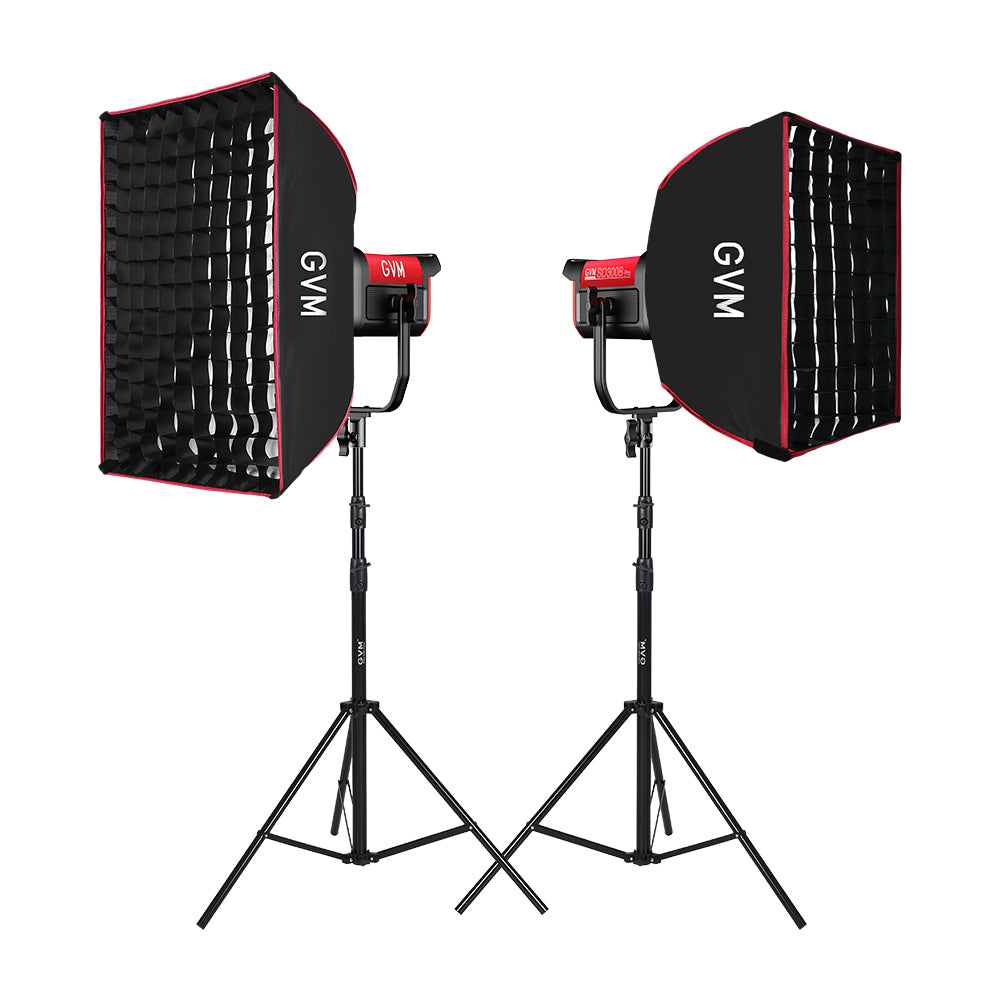 GVM PRO-SD300C 300W RGB&Bi-Color Monolight V-mount Mesh Bluetooth with softbox and light stand(2-Lights kit) - GVM