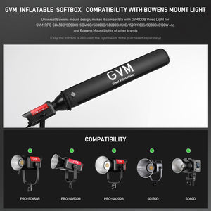 GVM 43"/110cm Inflatable Foldable Air Softbox, Portable Terete Shape Soft Box, Compatible with GVM 200B/ 300B/ 500B /650B and Other Bowens Mount Light for Recording, Portraits - GVM