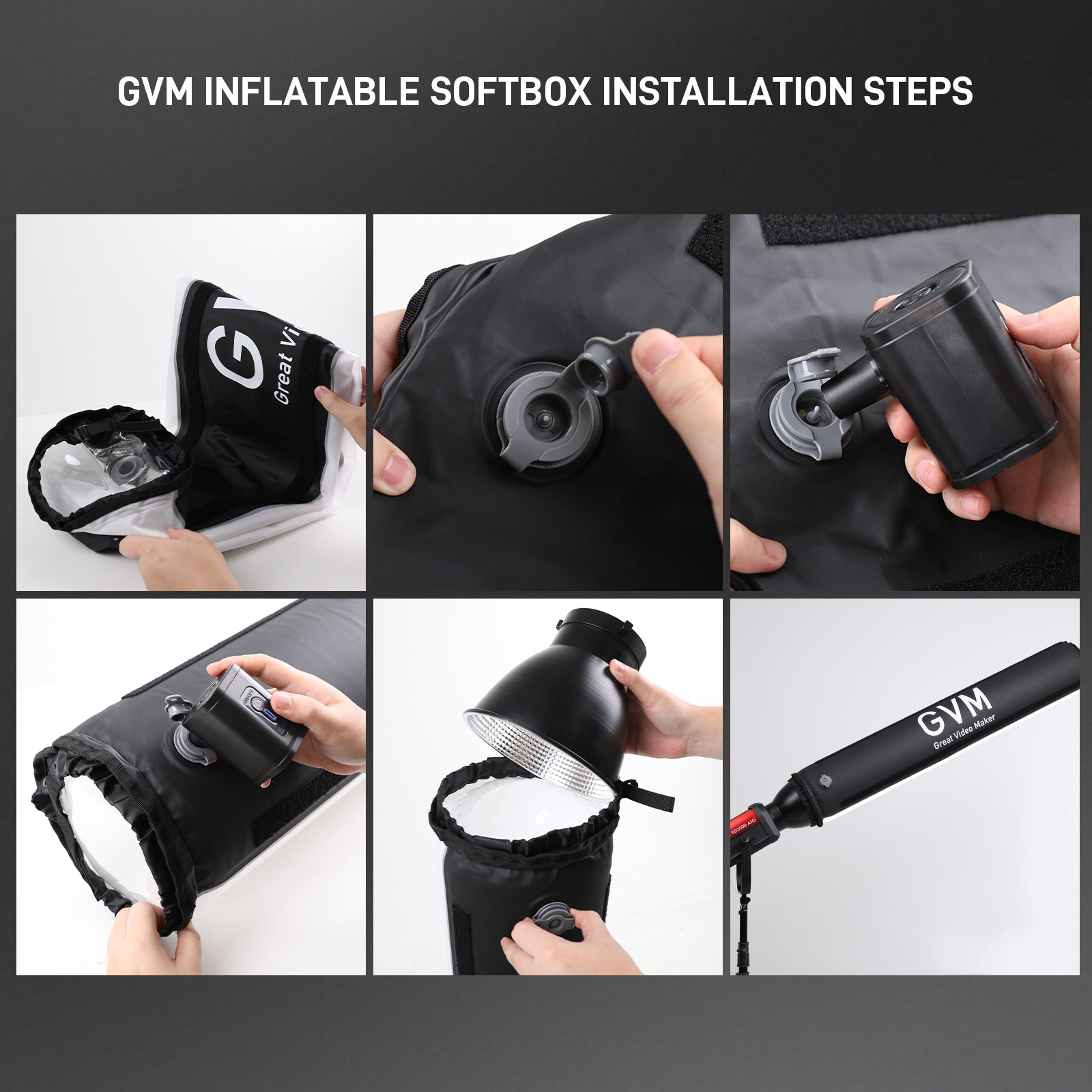 GVM 43"/110cm Inflatable Foldable Air Softbox, Portable Terete Shape Soft Box, Compatible with GVM 200B/ 300B/ 500B /650B and Other Bowens Mount Light for Recording, Portraits - GVM