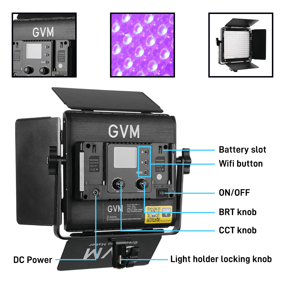 GVM-800D-III 40W Bi-color and RGB Video Panel Light(2-Light Kit) - GVM