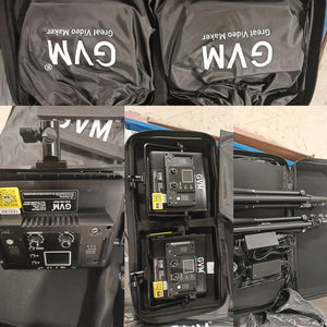 GVM-480LS 28W 2 Pack LED Video Lighting Kits with APP Control, Bi-Color Variable 2300K~6800K with Digital Display Brightness of 10~100% for Video Photography, CRI97+ TLCI97 Led Video Light Panel +Barndoor（Open Box） - GVM