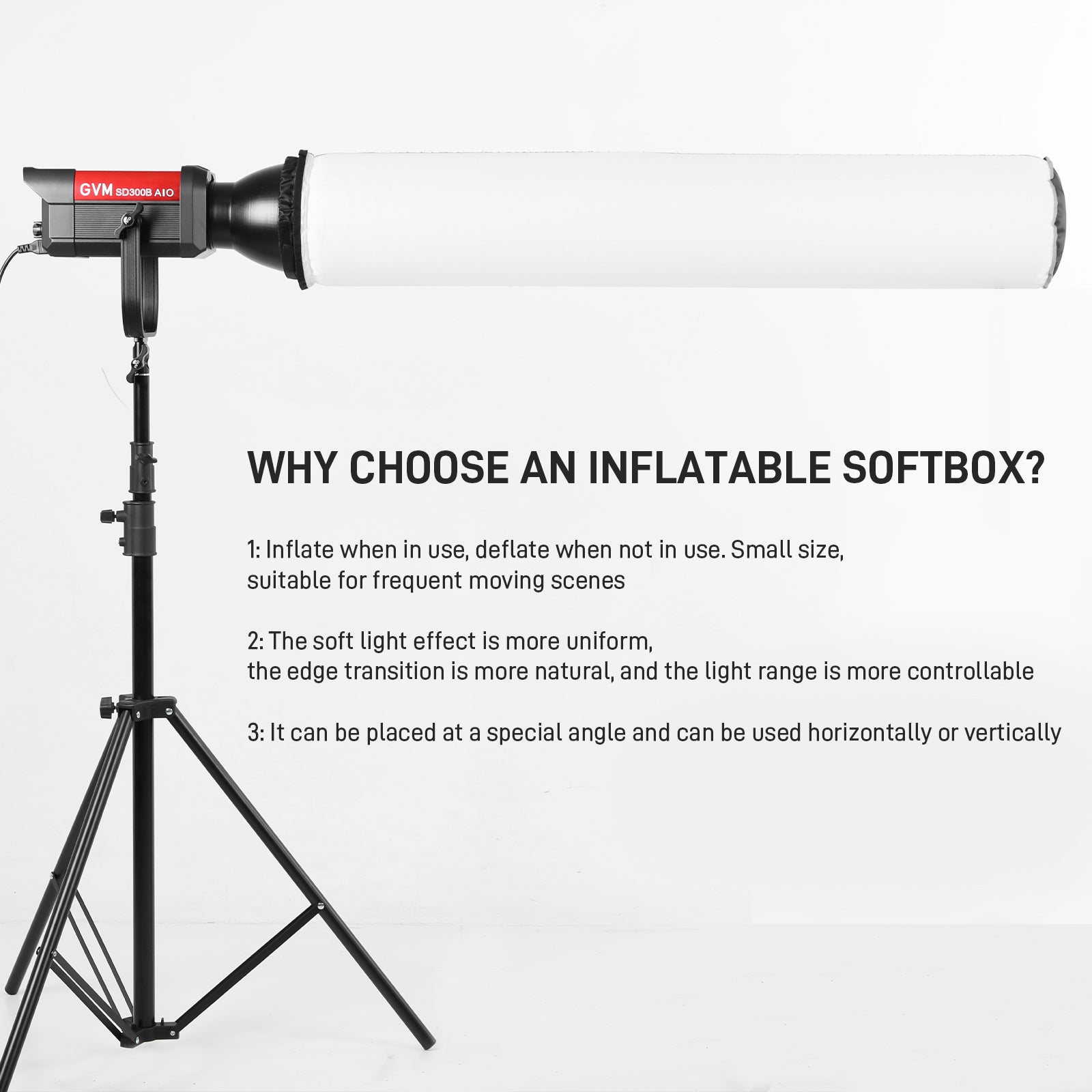GVM 43"/110cm Inflatable Foldable Air Softbox, Portable Terete Shape Soft Box, Compatible with GVM 200B/ 300B/ 500B /650B and Other Bowens Mount Light for Recording, Portraits - GVM