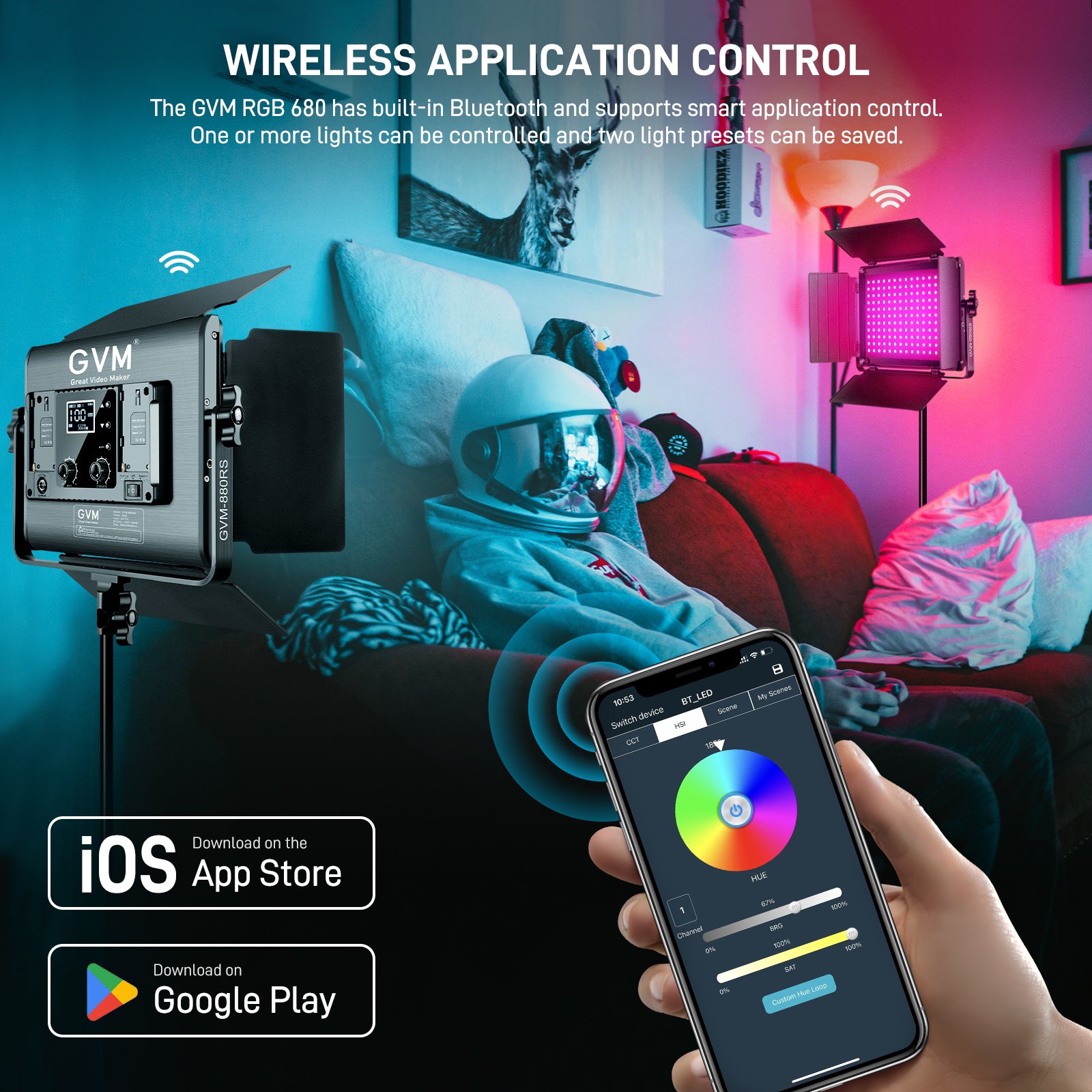 GVM RGB LED Video Light with Lighting Kits, 880RS 60W Led Panel Light with Bluetooth Control, 2 Packs Photography Lighting for YouTube Studio, Video Shooting, Gaming, Streaming, Conference - GVM