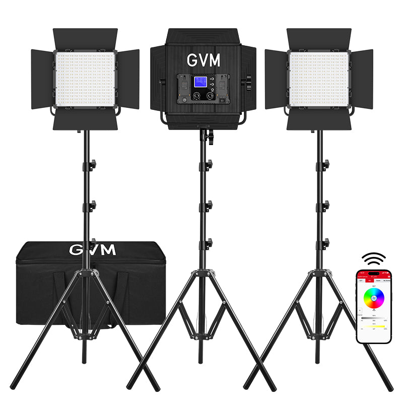 Kit d'éclairage vidéo LED RGB GVM 50RS pour studio (3 lampes) 