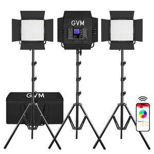 Kit d'éclairage vidéo LED RGB GVM 50RS pour studio (3 lampes) 