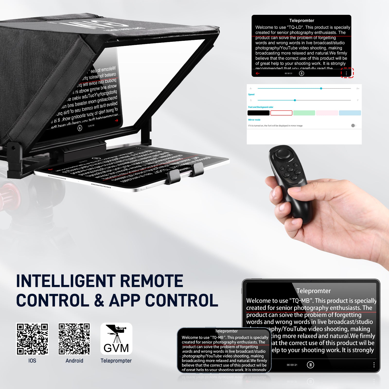 GVM Teleprompter TQ-MB for Tablets & Smartphones with Remote Control - GVM