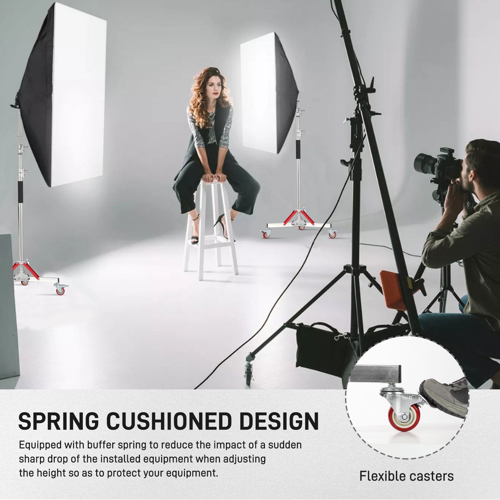 GVM DL300  Professional Rolling Light Stand - Stainless Steel & Aluminum Alloy with Locking Casters for Studio/Outdoor Photography/Videography(118‘’) - GVM