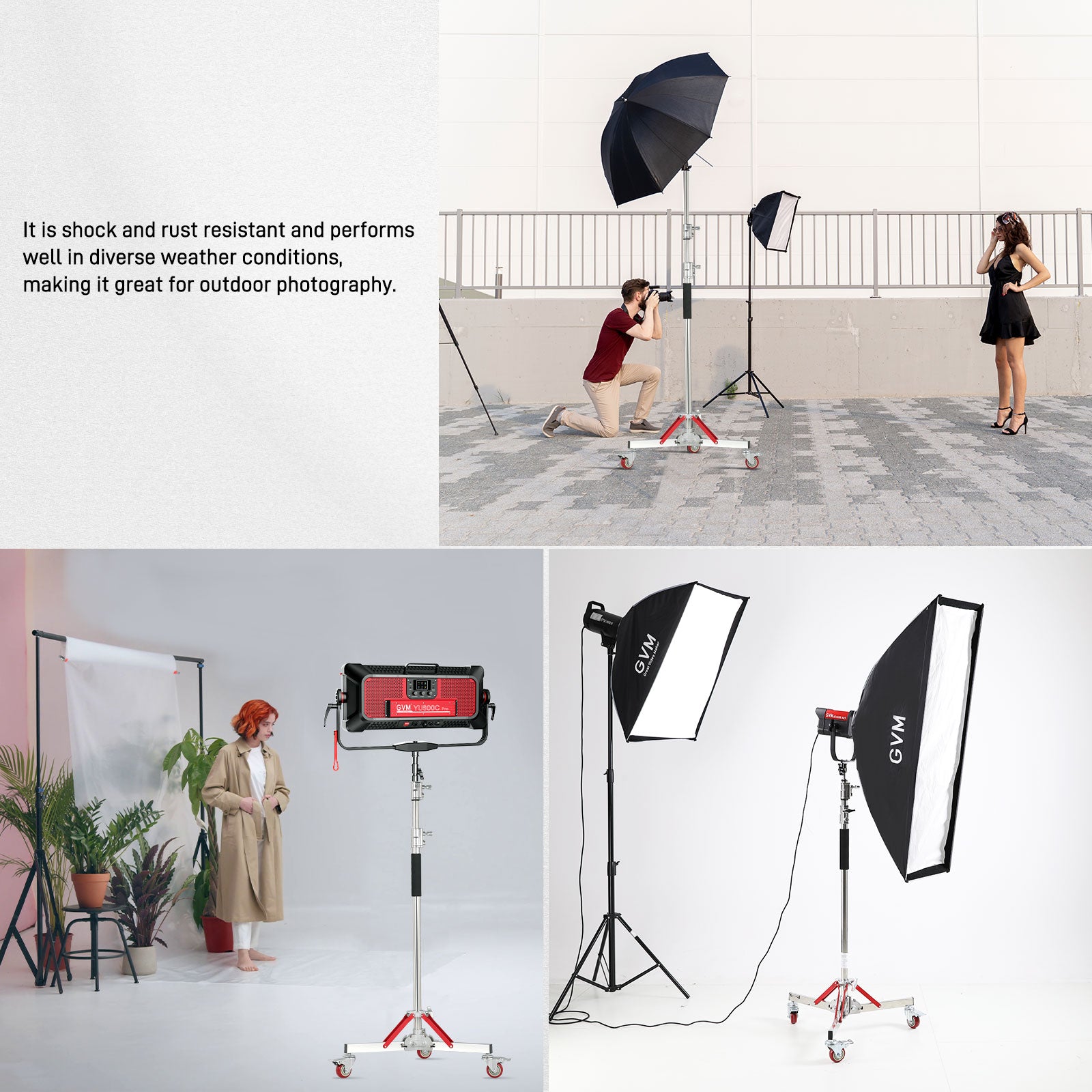 GVM DL300  Professional Rolling Light Stand - Stainless Steel & Aluminum Alloy with Locking Casters for Studio/Outdoor Photography/Videography(118‘’) - GVM
