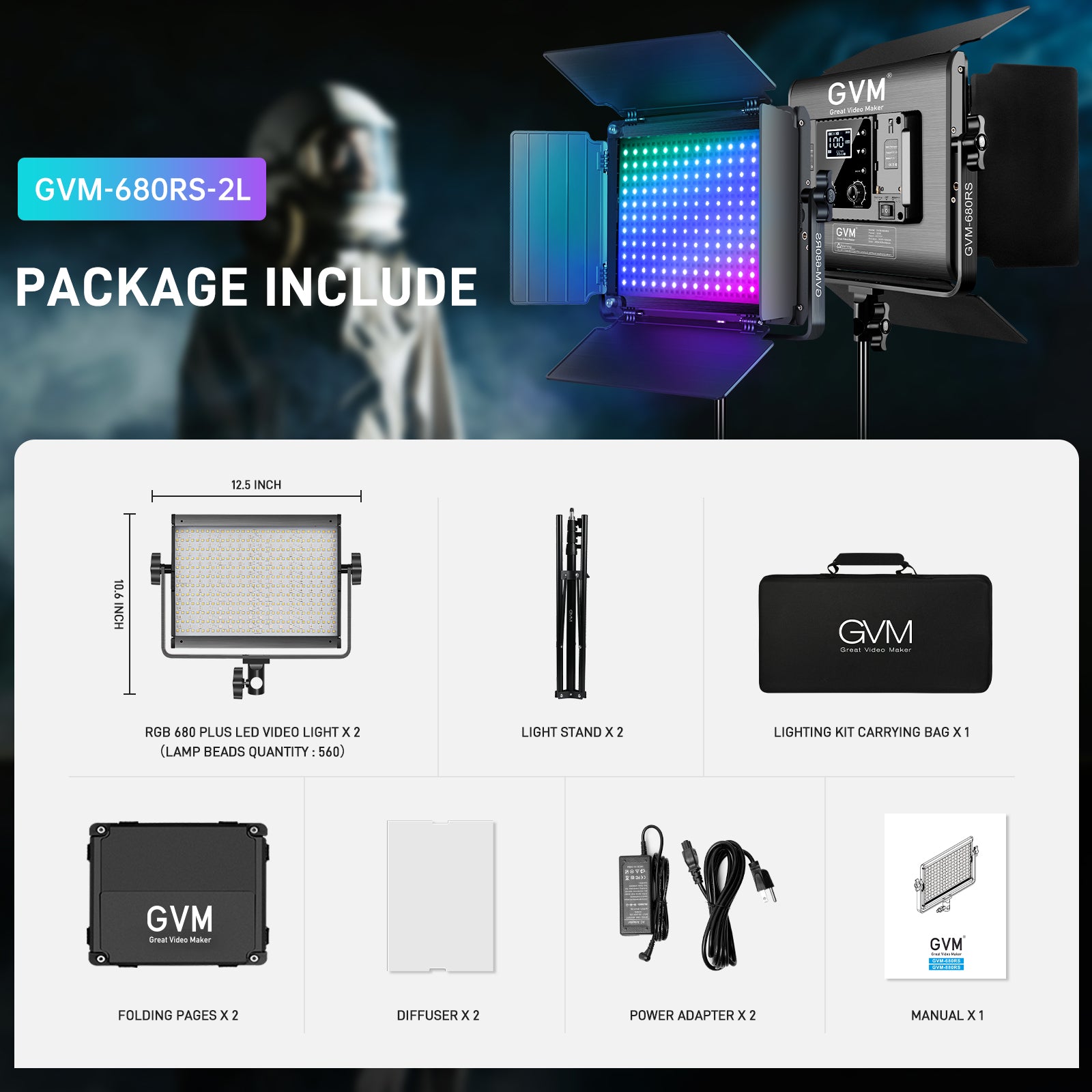 GVM RGB LED Video Light with Lighting Kits, 680RS 50W Led Panel Light with Bluetooth Control, 2 Packs Photography Lighting for YouTube Studio, Video Shooting, Gaming, Streaming, Conference - GVM