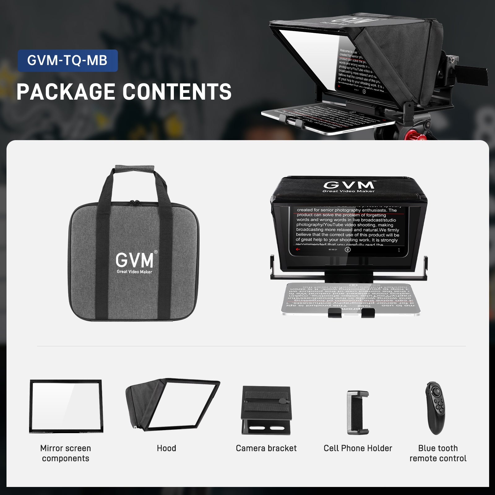 GVM Teleprompter TQ-MB for Tablets & Smartphones with Remote Control - GVM