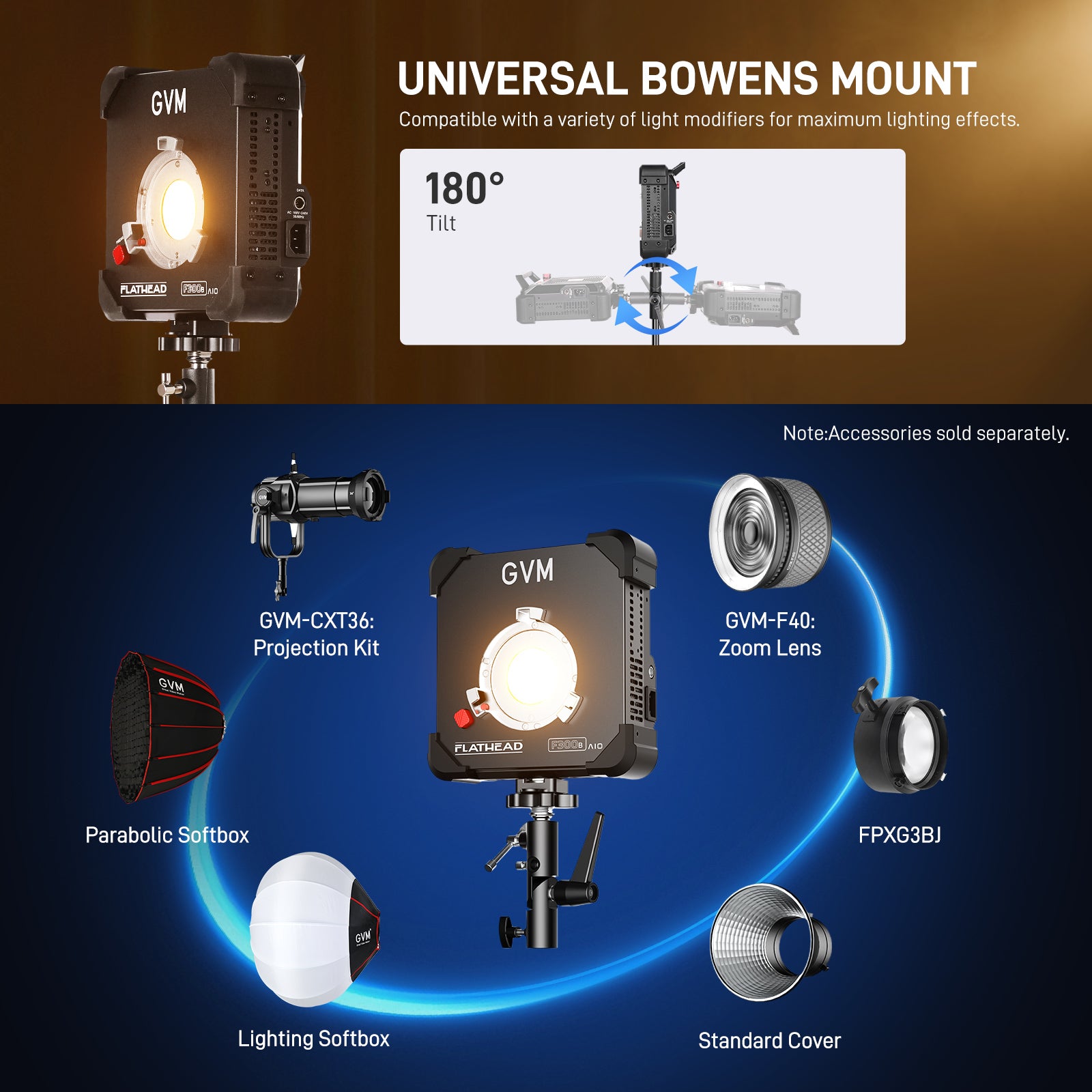GVM F300B 300W Bi-Color Photography Studio Light - GVM
