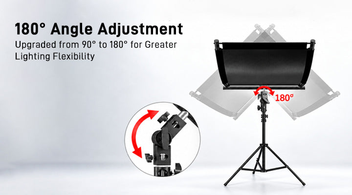 GVM R4DJ reflector 180 degree angle adjustment on light stand bracket