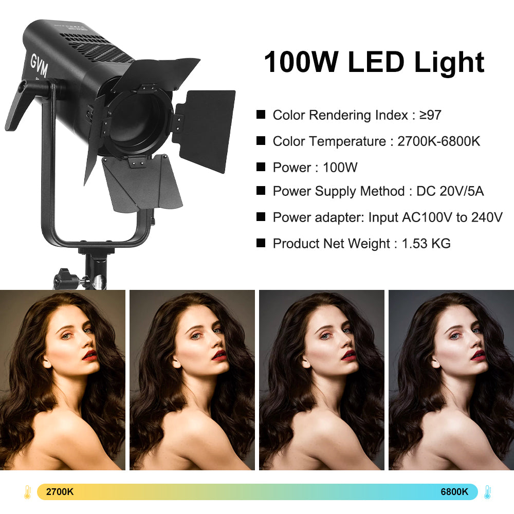 GVM PF100B 100W Compact Bi-Color Zoom Photography Light - GVM