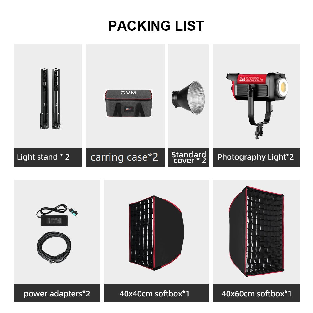 GVM PRO-SD300C 300W RGB&Bi-Color Monolight V-mount Mesh Bluetooth with softbox and light stand(2-Lights kit) - GVM