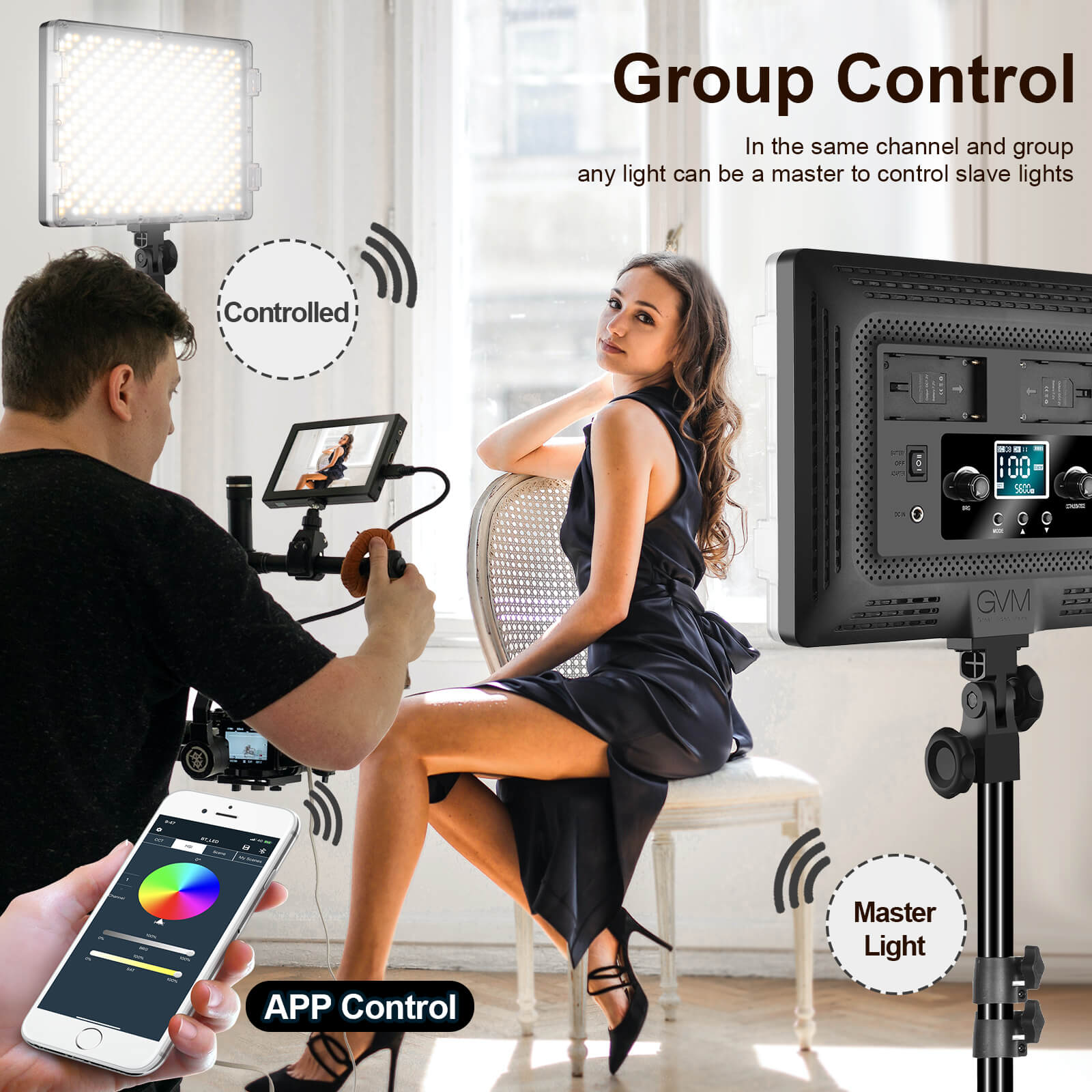 GVM 50W RGB  Bi-Color 3200K-5600K Studio Lights（Includes 2-Set NP-F750 batteries worth $99） - GVM