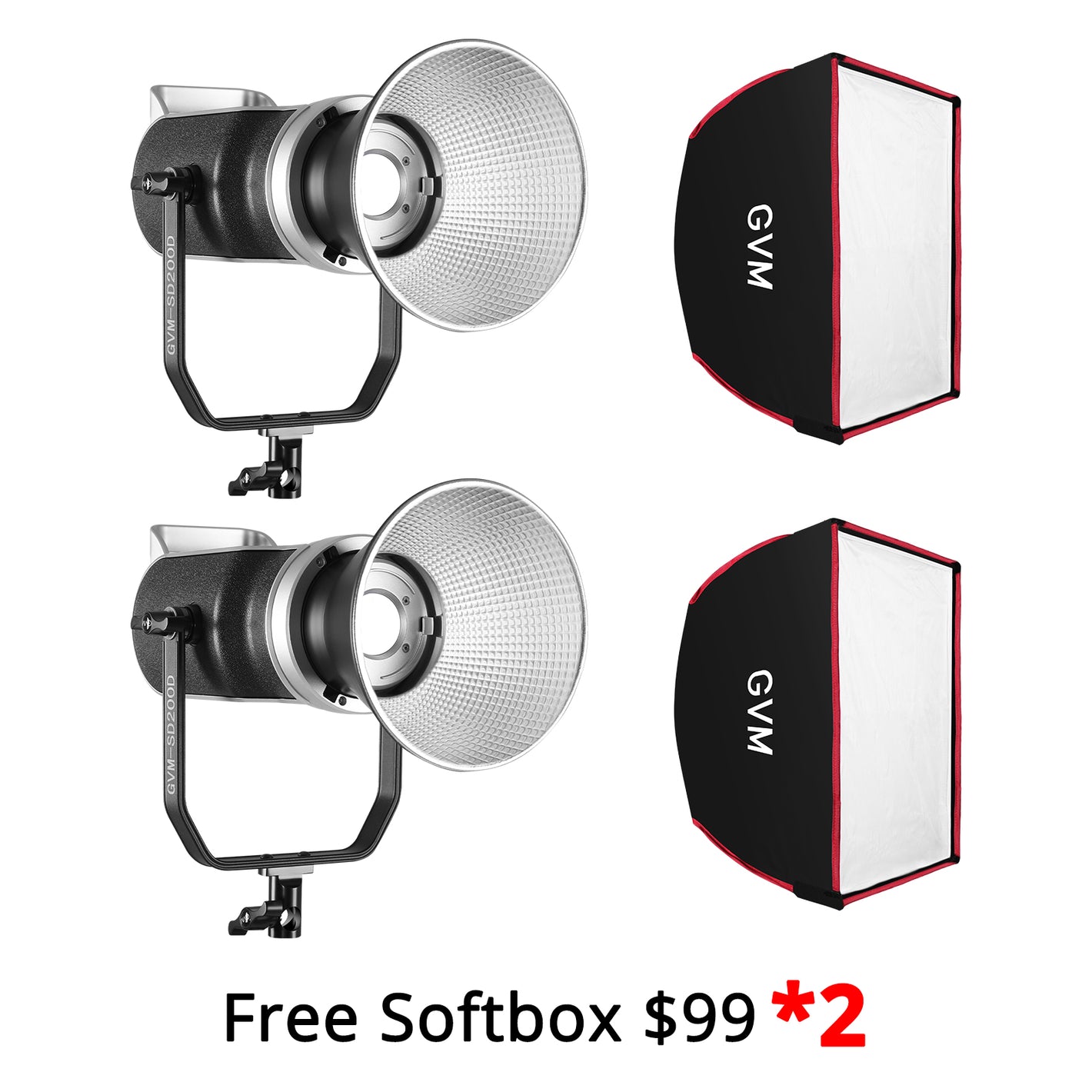 GVM SD200D 200W High Power Bi-Color LED Spotlight Light With Softbox(2-Light Kit Include Free Softbox $99*2) - GVM