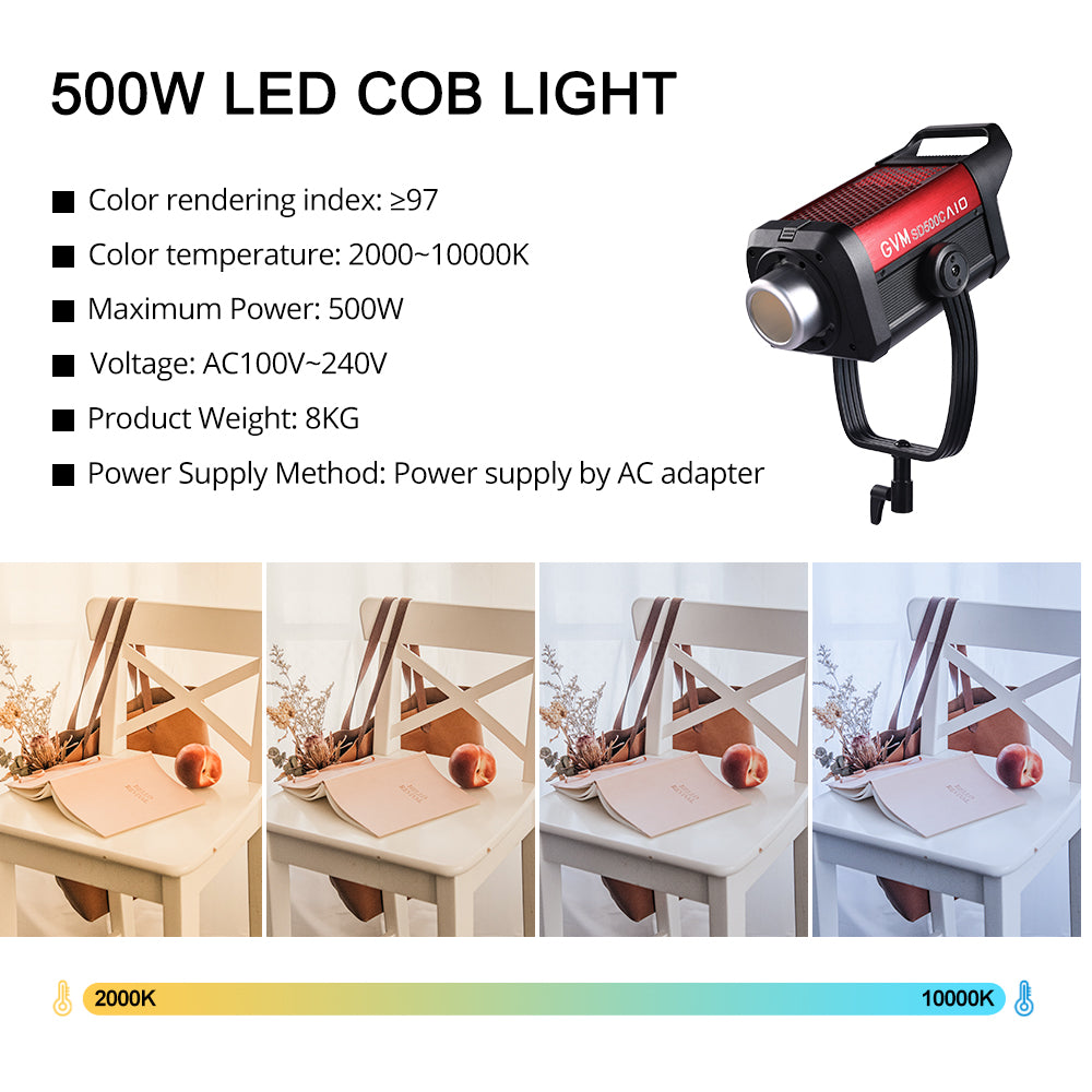 GVM SD500C AIO 500W RGB LED Video Light for Filmmaking & Studio, App & DMX Control, High CRI, Adjustable Color Temperature - GVM