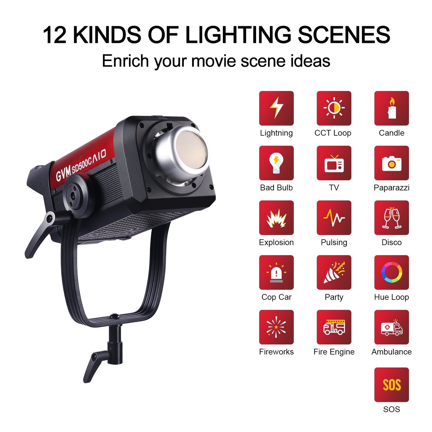GVM SD500C AIO 500W RGB LED Video Light for Filmmaking & Studio, App & DMX Control, High CRI, Adjustable Color Temperature - GVM