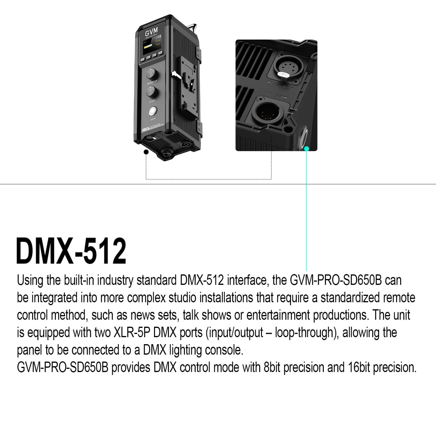 GVM PRO-SD650B 650W Bi-Color Monolight(V-mount & Mesh Bluetooth)（2-Light kit） - GVM