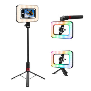 GVM TL-S4RGB-SET1 Tragbares mehrfarbiges magnetisches LED-Ringlicht mit Selfie-Stick und Stativ