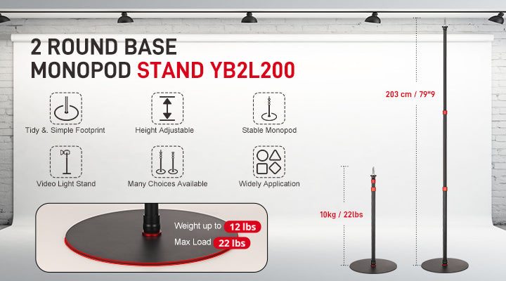 GVM YB2L200 round base light stand 2-pack, two 79.9 in telescoping columns with 15.7 in weighted disc bases