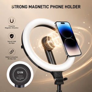 Luz LED circular dobrável GVM ZD-36C com suporte magnético para telemóvel, luz de secretária recarregável para TikTok, streaming e maquilhagem
