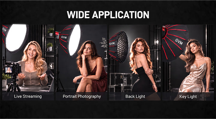 GVM ZYG60SPR parabolic softbox used as key light, back light and for live streaming