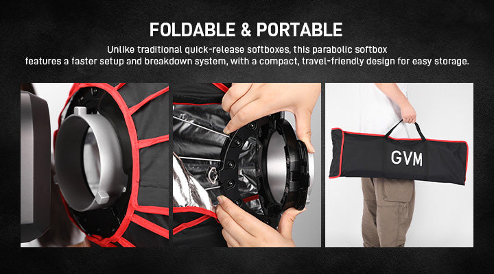 GVM ZYG60SPR parabolic softbox folded flat with carry bag for travel