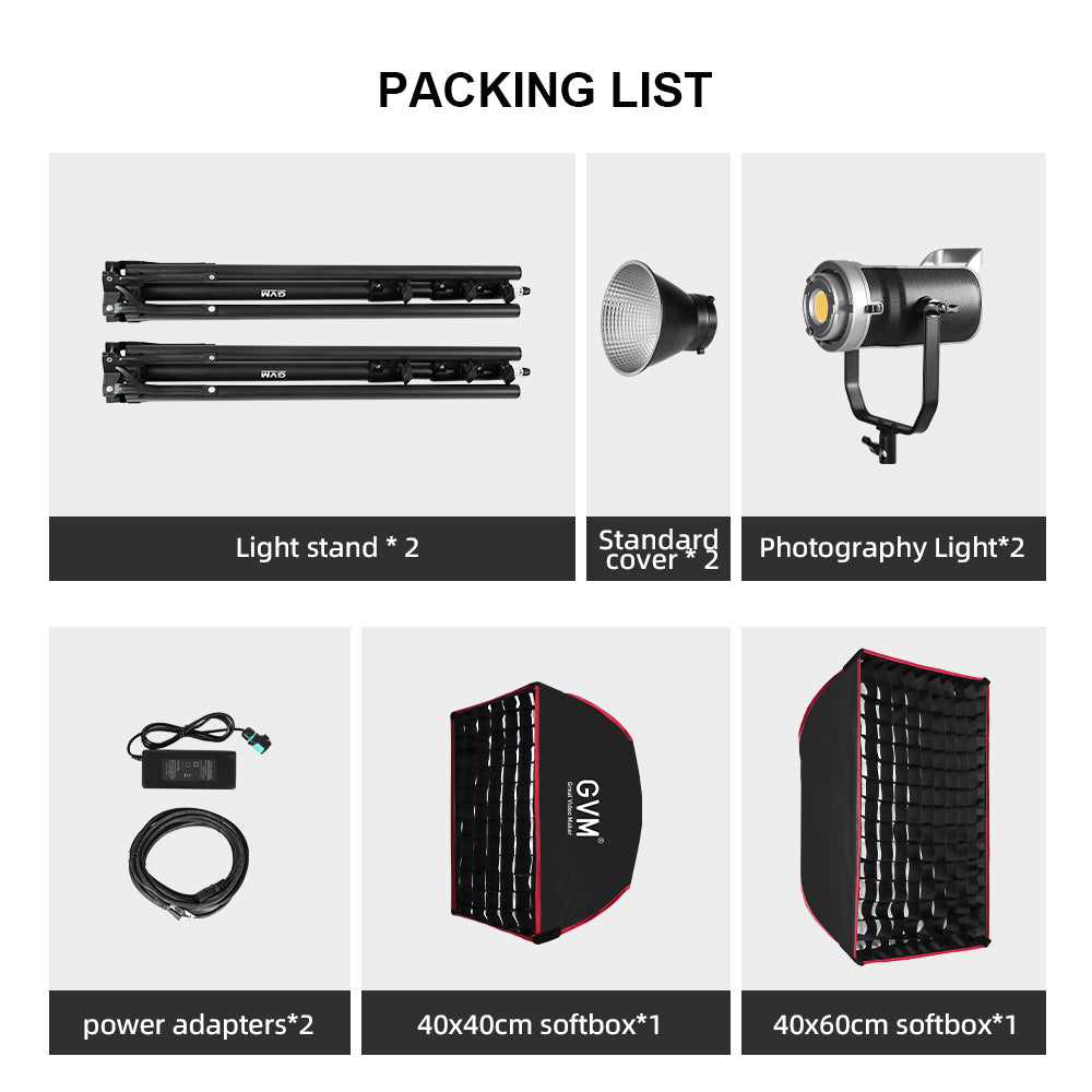 GVM SD300D 300W Bi-Color LED Monolight with softbox and light stand(2-Lights kit) - GVM