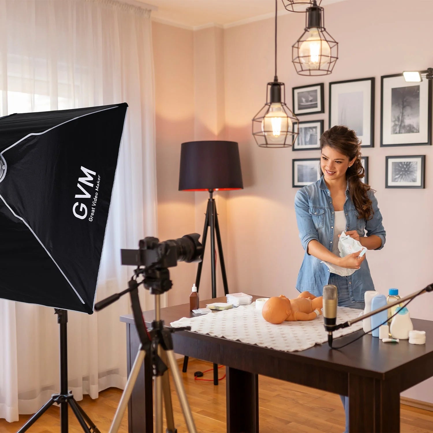 GVM PRO - SD300B 300W Bi - Color Monolight V - mount Mesh Bluetooth（Includes Free: GVM - YG60SP） - GVM