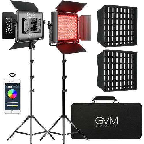 GVM 1000D RGB LED Light Panel (2-Light Kit with Softboxes) - GVM