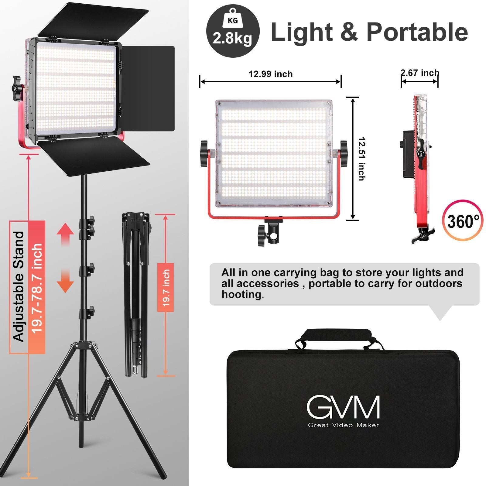 GVM-1200D 50W Bi-Color+50W RGB Video Light Dual Lamp Set - GVMLED
