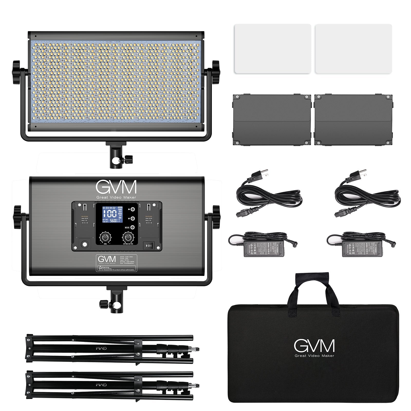 GVM-1300D 65W Powerful Bi-color and RGB Video Panel Light 2-Light-Kit - GVMLED