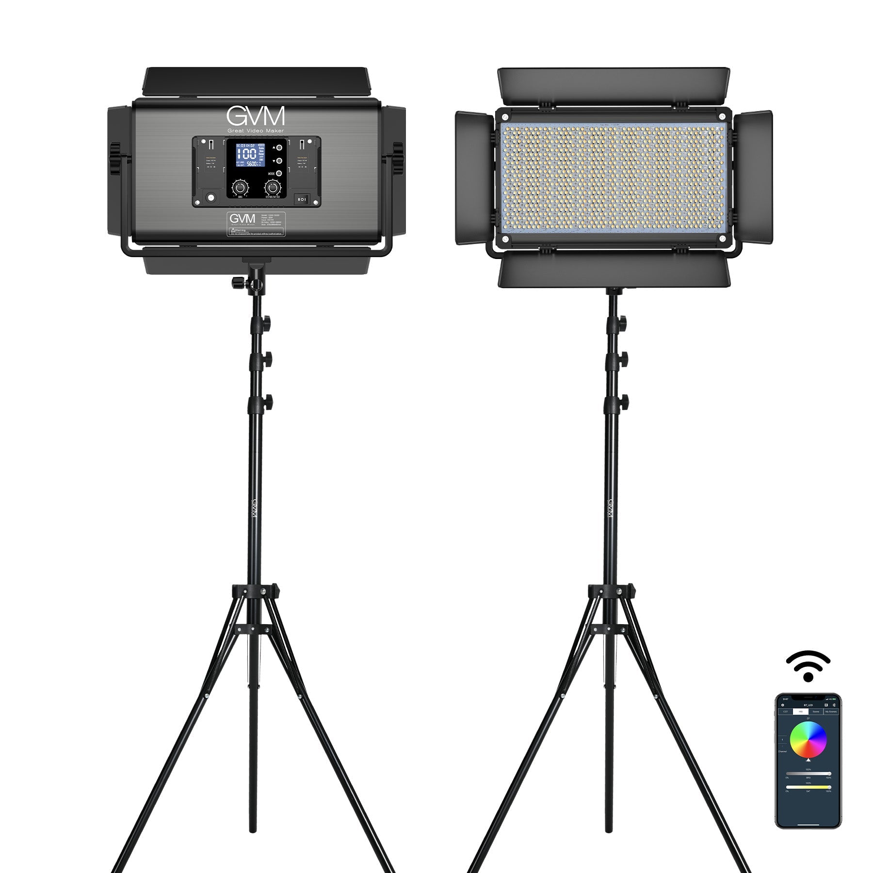 GVM-1300D 65W Powerful Bi-color and RGB Video Panel Light 2-Light-Kit - GVMLED