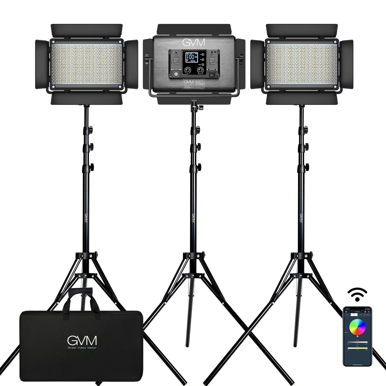 GVM-1300D 65W Powerful Bi-color and RGB Video Panel Light 2-Light-Kit - GVMLED
