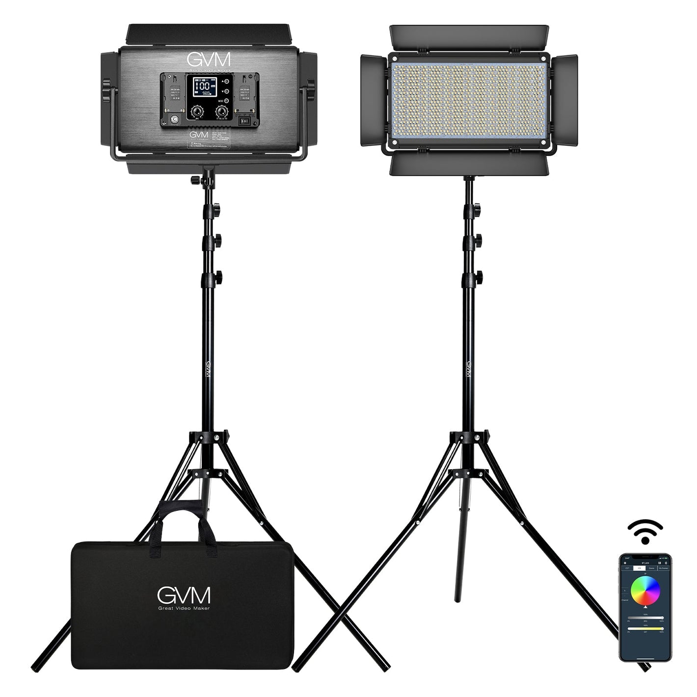 GVM-1300D 65W Powerful Bi-color and RGB Video Panel Light 2-Light-Kit - GVMLED