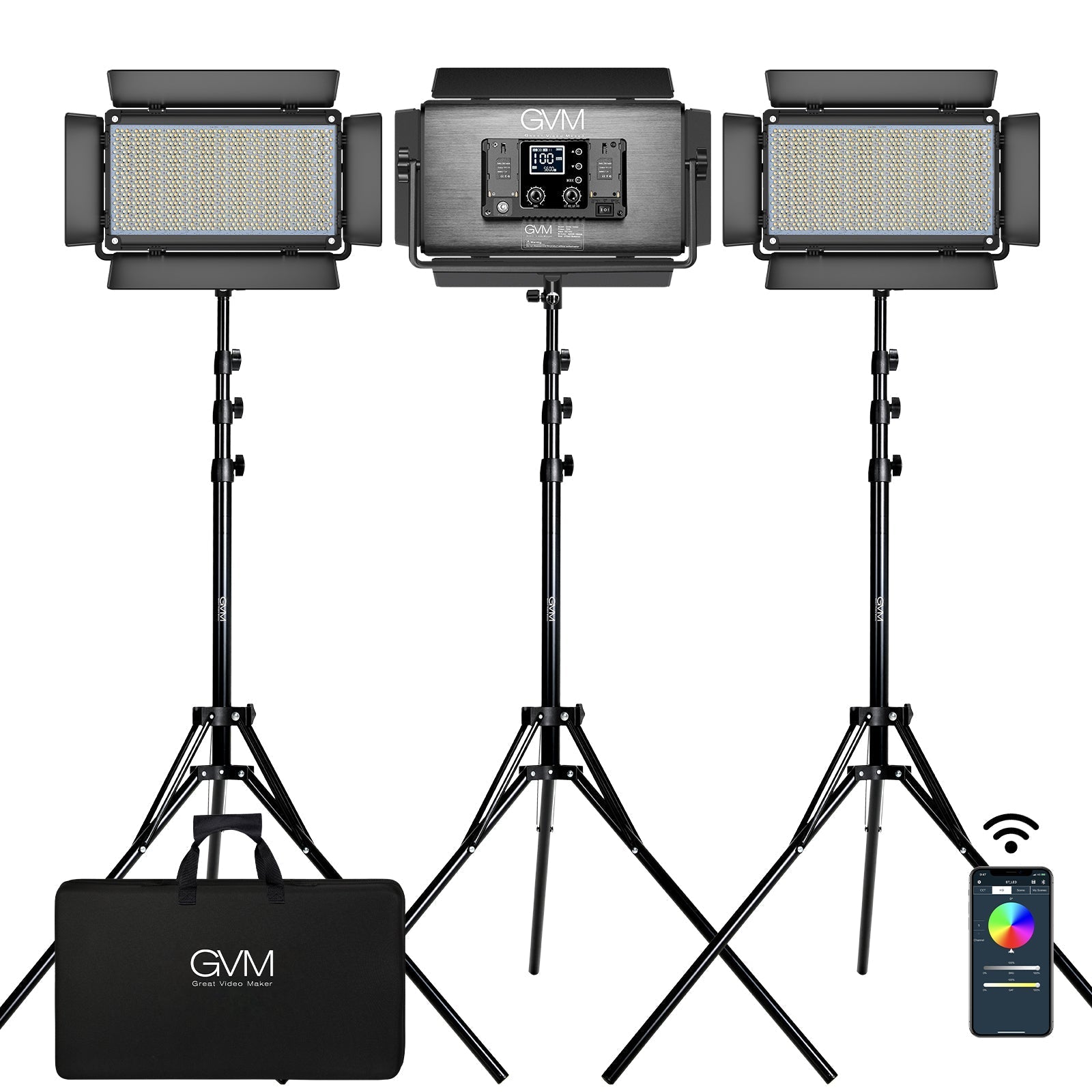 GVM-1500D 75W Powerful Bi-color and RGB Video Panel Light 3 kits - GVMLED