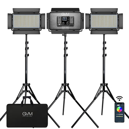 GVM-1500D 75W Powerful Bi-color and RGB Video Panel Light 3 kits - GVMLED