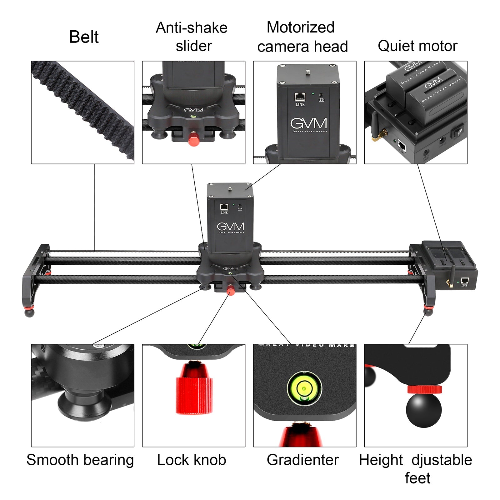 GVM-2D Professional Wireless Video Carbon Fiber Motorized Camera Slider - GVMLED
