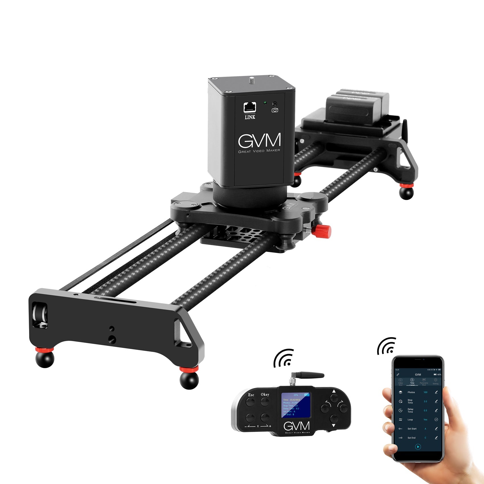 GVM-2D Professional Wireless Video Carbon Fiber Motorized Camera Slider - GVMLED